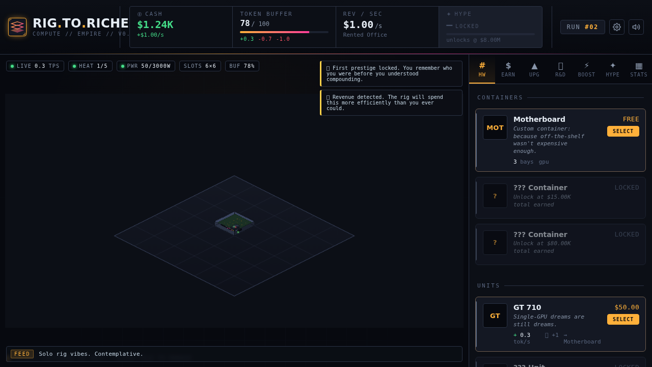Early game — first motherboards, empty grid